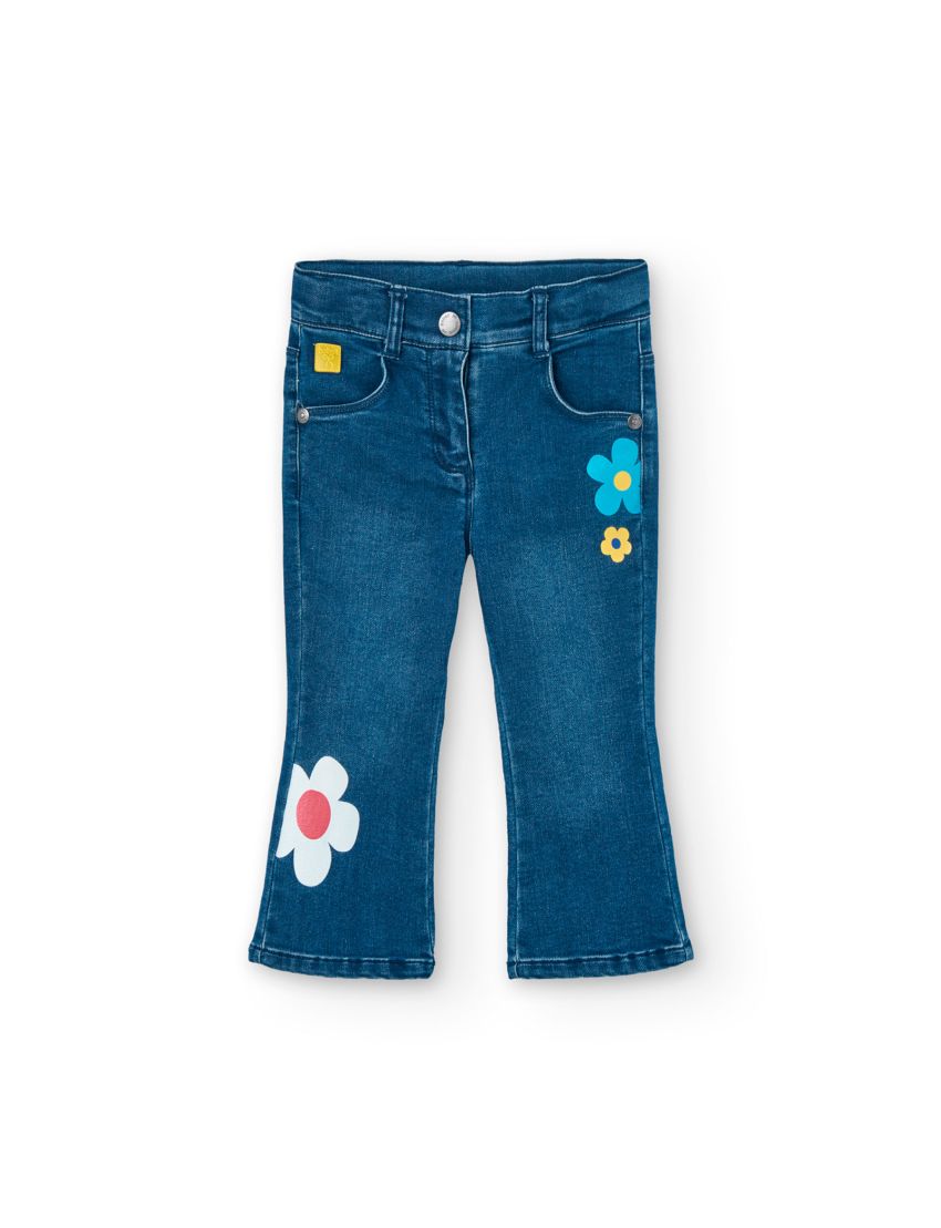 Calças Denim Flores Bobol